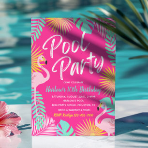 Flamingo Bassäng Party födelsedagsinbjudan Inbjudningar