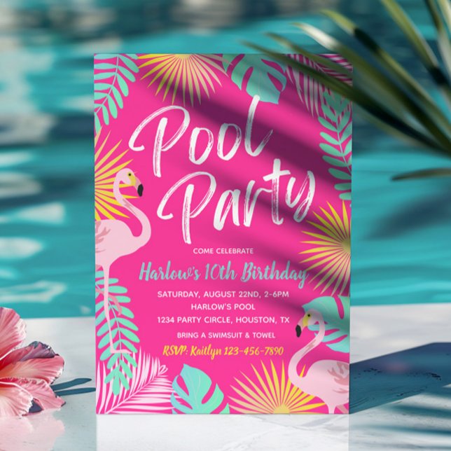 Flamingo Bassäng Party födelsedagsinbjudan Inbjudningar (Skapare uppladdad)