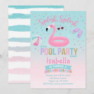 Flamingo Bassäng Party födelsedagsinbjudan Rosa Gu Inbjudningar