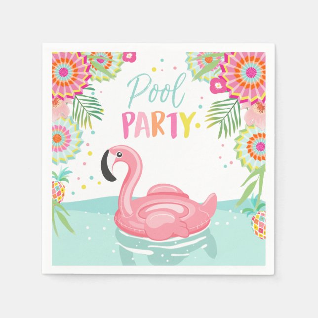 Flamingo Bassäng Party Napkins Tropical Bassäng Fl Pappersservett (Framsidan)