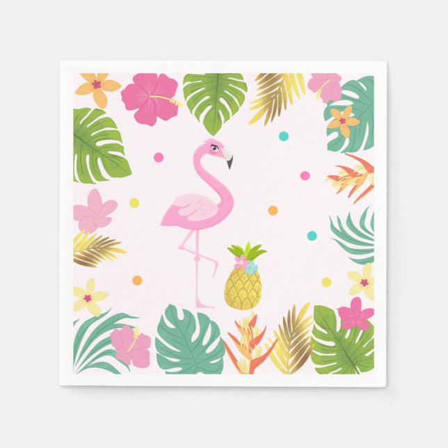 Flamingo Bassäng Party Party Napkin Tropical Flami Pappersservett (Framsidan)