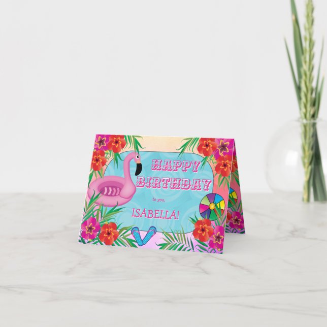 Flamingo Bassäng Party Rosa Grattis på födelsedage Kort (Framsida)