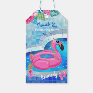 Flamingo Bassäng party, tack märkre. Presentetikett