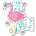 Flamingo be Fabulous Girly Personlig Namn Klistermärken<br><div class="desc">Flamingo Be Fabulous Girly Personlig Namn Personlig Namn Stickers Etiketter har en söt flamingo med din personlig namn och texten "Drick vatten och fyndigt" i modern handskriven skripttypografi. Anpassa genom att redigera texten i textrutan. Perfekt för vattenflaskor,  födelsedagsfester och gåvor. Designad av ©Evco Studio www.zazzle.com/store/evcostudio</div>