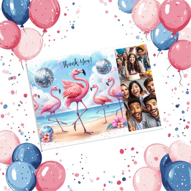 Flamingo Beach Birthday Bash Photo Tack Kort (Skapare uppladdad)