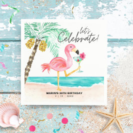Flamingo Beach Party Tropical Cocktail Birthday Pappersservett