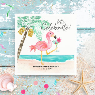Flamingo Beach Party Tropical Cocktail Birthday Pappersservett