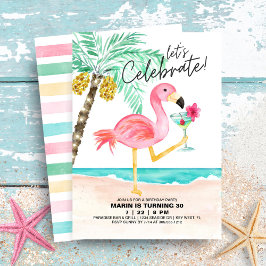 Flamingo Beach Party | Tropiskt födelsedag Inbjudningar