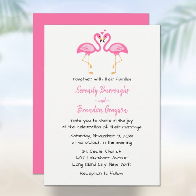 Flamingo Beach Rosa Hawaiian Rosa Tropical Bröllop Inbjudningar (Skapare uppladdad)