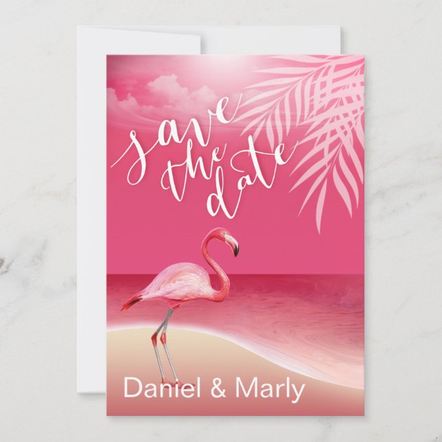 Flamingo Beach Save the Date | rosa Inbjudningar (Framsida)