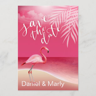 Flamingo Beach Save the Date rosa Inbjudningar