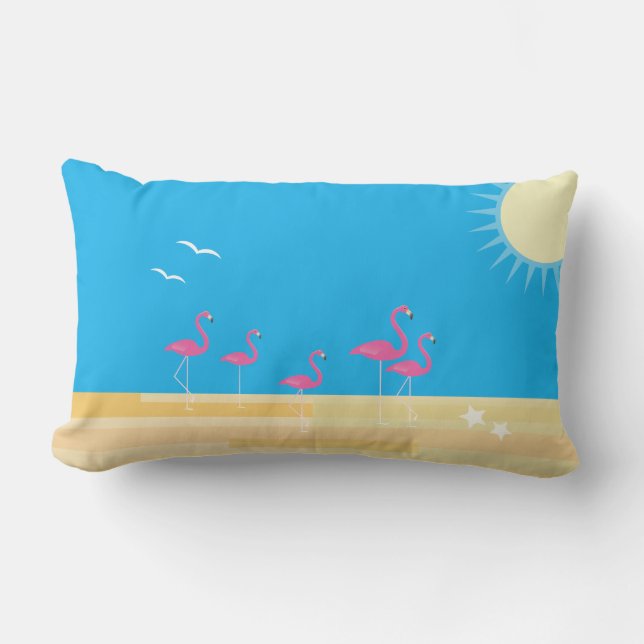 Flamingo Beach Scene - Utomhus Lumbarkudde (Framsida)
