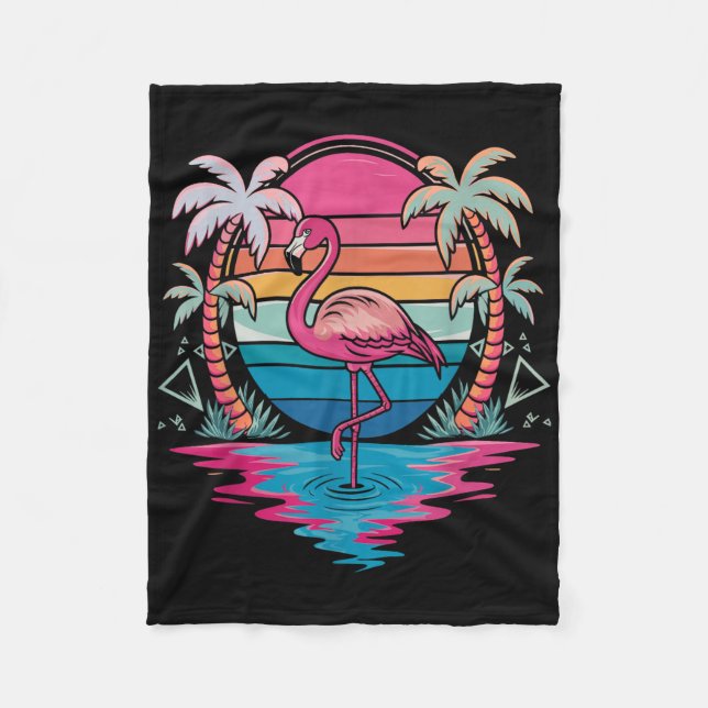 Flamingo Beach Summer Vibes Handflatan Träd Tropic Fleecefilt (Framsidan)