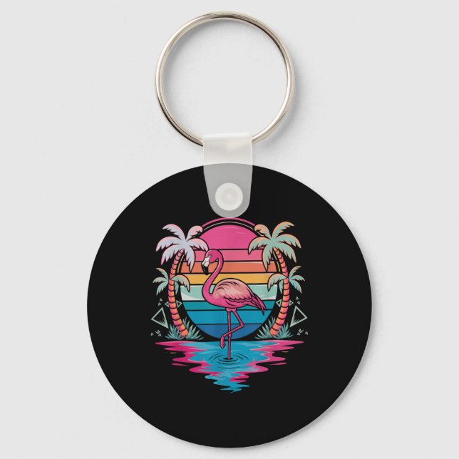 Flamingo Beach Summer Vibes Handflatan Träd Tropic Nyckelring (Framsida)