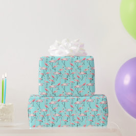 Flamingo Beach Wedding Rosa och Blue Patterned Presentpapper