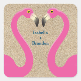 Flamingo Beach Wedding Sticker Fyrkantigt Klistermärke