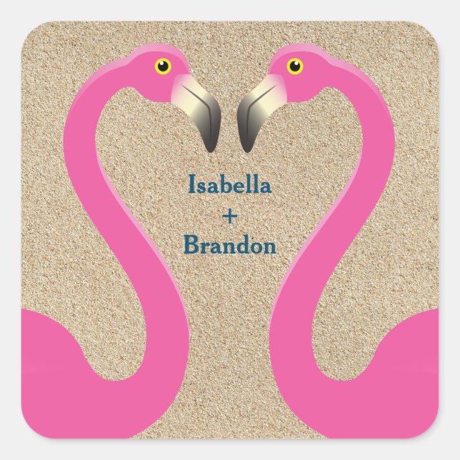 Flamingo Beach Wedding Sticker Fyrkantigt Klistermärke (Framsida)