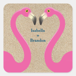 Flamingo Beach Wedding Sticker Fyrkantigt Klistermärke