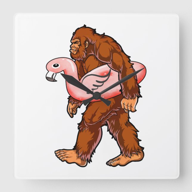 Flamingo Bigfoot Fyrkantig Klocka (Framsida)