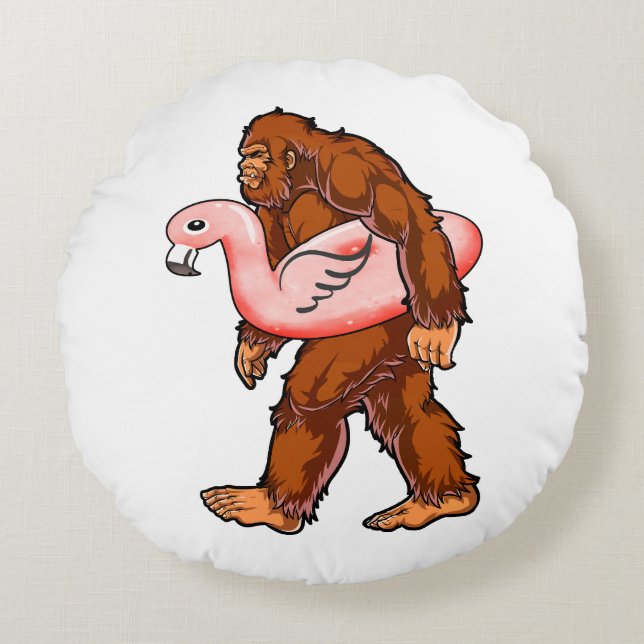 Flamingo Bigfoot Rund Kudde (Framsidan)