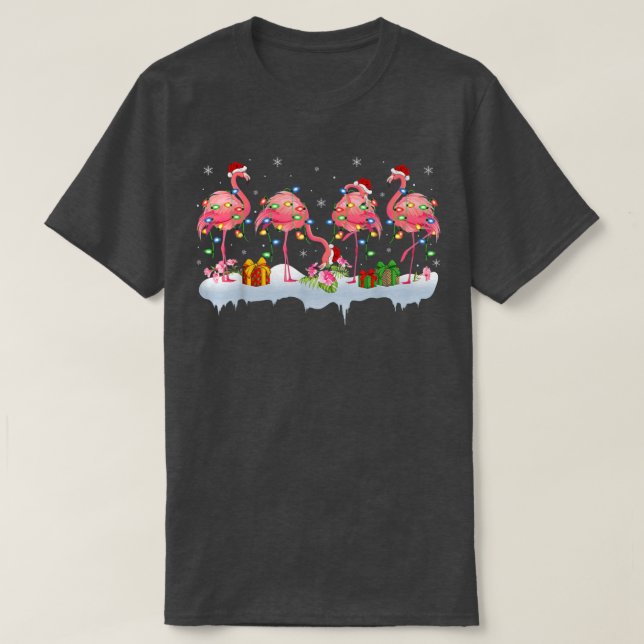 Flamingo Bird Älskare Julafton Ljus Rosa Flamingo  T Shirt (Design framsida)