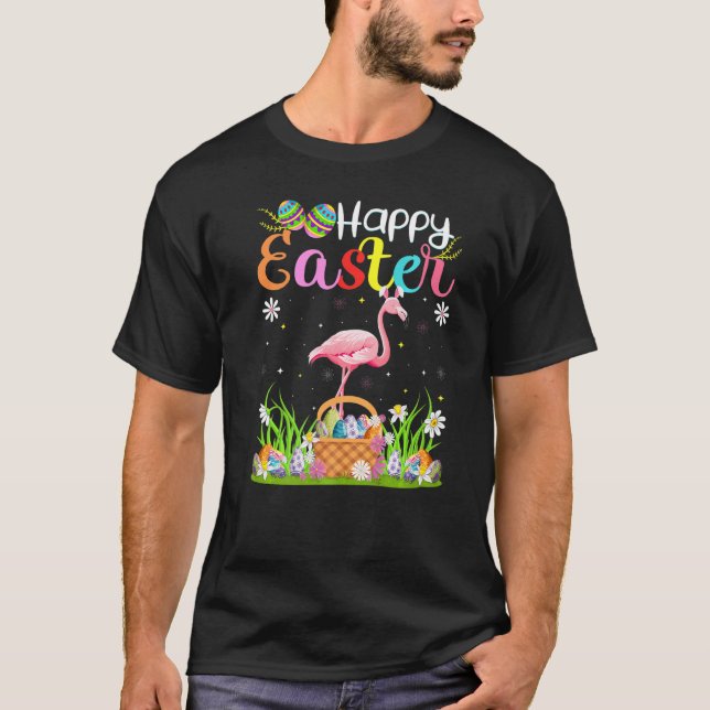 Flamingo Bird Bunny Egg Hunting Funny Flamingo Hap T Shirt (Framsida)