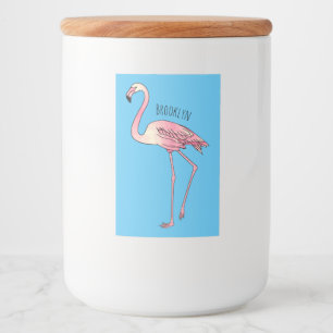 Flamingo bird cartoon illustration mat etikett