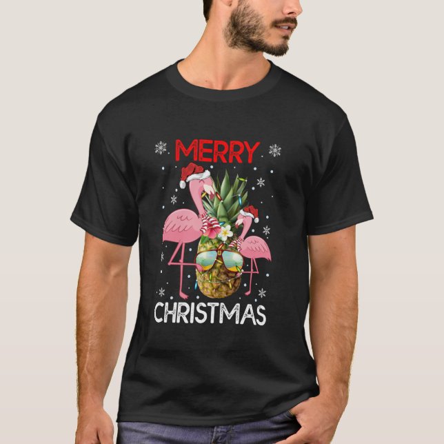 Flamingo Bird jul Pineapple Ljus Merry Chr T Shirt (Framsida)