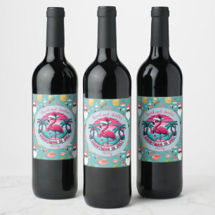 Flamingo Bird med Hat-jul i juli Party Vinflaska Etikett