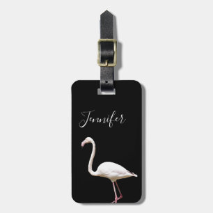 Flamingo Bird på den svarta Personligen Namn Bagagebricka