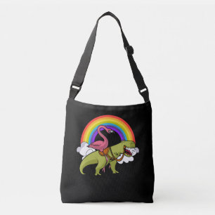 Flamingo Bird Riding T-Rex Dinosaur Rainbow Axelväska