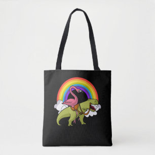 Flamingo Bird Riding T-Rex Dinosaur Rainbow Tygkasse