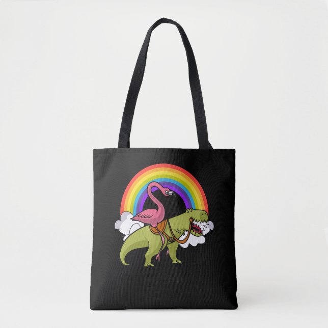 Flamingo Bird Riding T-Rex Dinosaur Rainbow Tygkasse (Framsida)