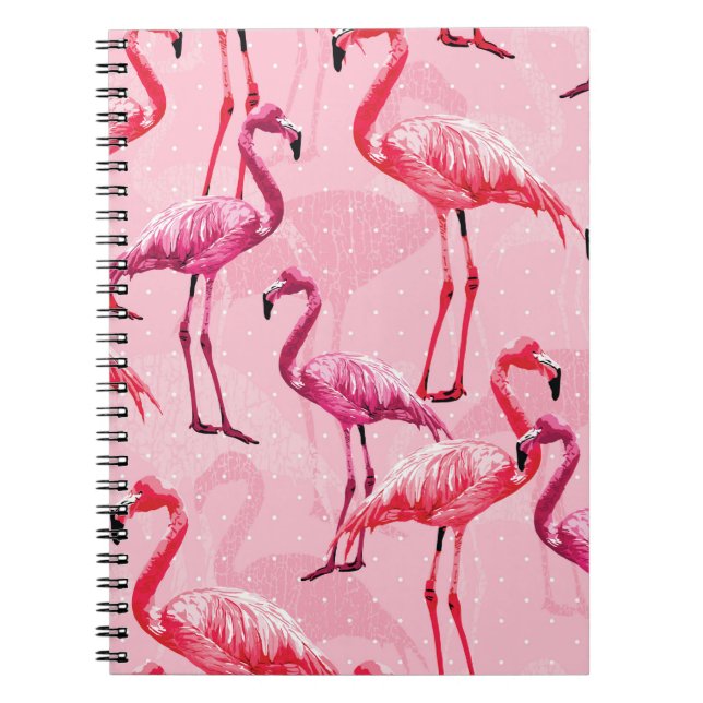 Flamingo Bird Rosa Seamless Mönster illu Anteckningsbok (Framsidan)