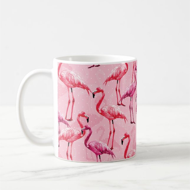 Flamingo Bird Rosa Seamless Mönster illu Kaffemugg (Vänster)