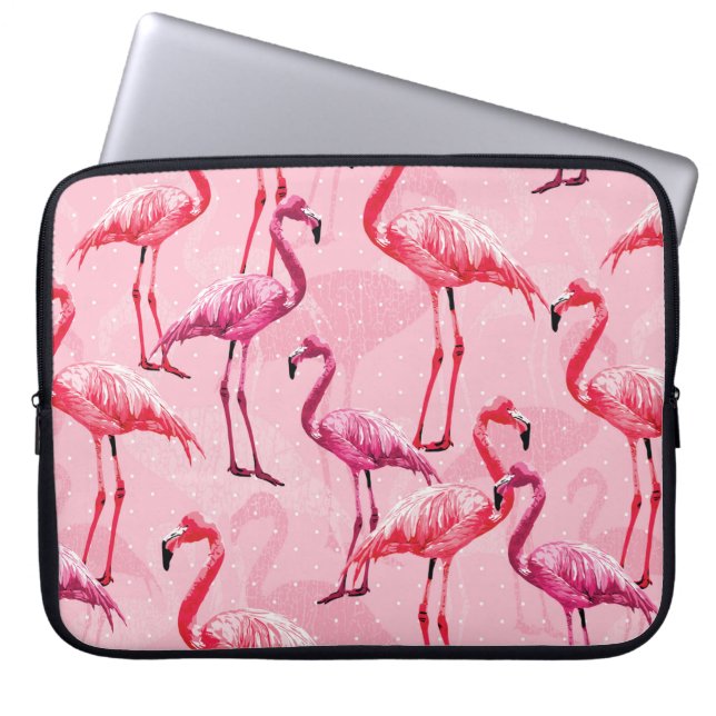 Flamingo Bird Rosa Seamless Mönster illu Laptop Fodral (Framsidan)