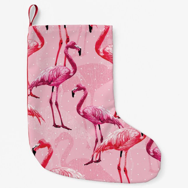 Flamingo Bird Rosa Seamless Mönster illu Liten Julstrumpa (Framsidan)
