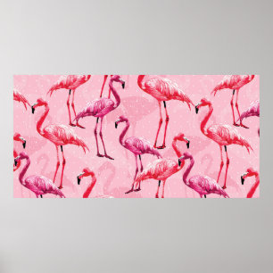 Flamingo Bird Rosa Seamless Mönster illu Poster