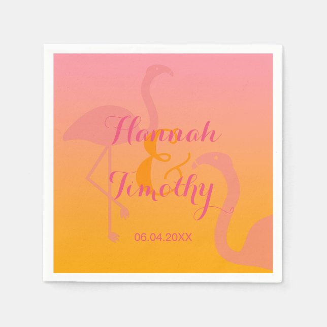 Flamingo Bird Tropical med Namn och Bröllop Pappersservett (Framsidan)