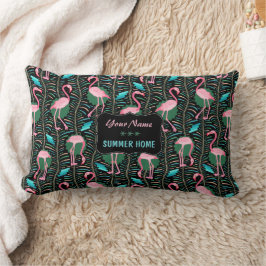 Flamingo Birds 20:e Art Deco Ferns Sommar Namn Lumbarkudde