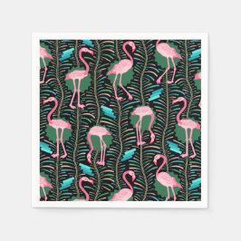 Flamingo Birds 20:e Deco Ferns Mönster Black Grönt Pappersservett