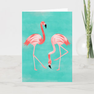 Flamingo Birds on Turquise Background Helgkort
