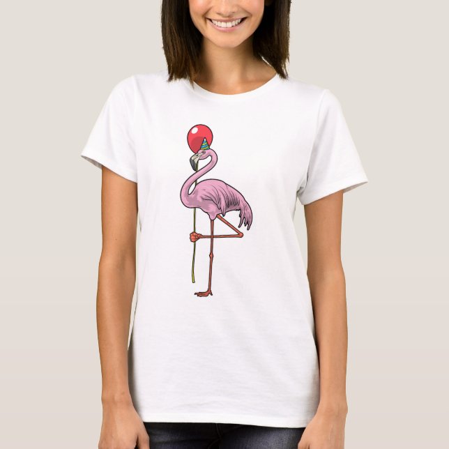 Flamingo Birthday Balloon T Shirt (Framsida)