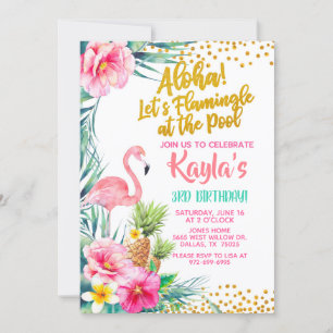 Flamingo Birthday bjudande - vid Bassäng Inbjudningar