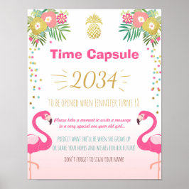 Flamingo Birthday guestbook Time Capsule Pineapple Poster