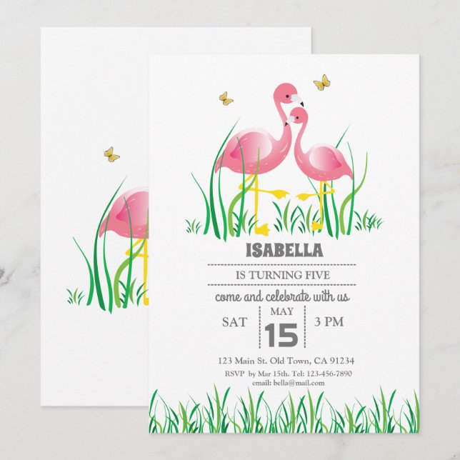 Flamingo Birthday Inbjudan (Fram/baksida)