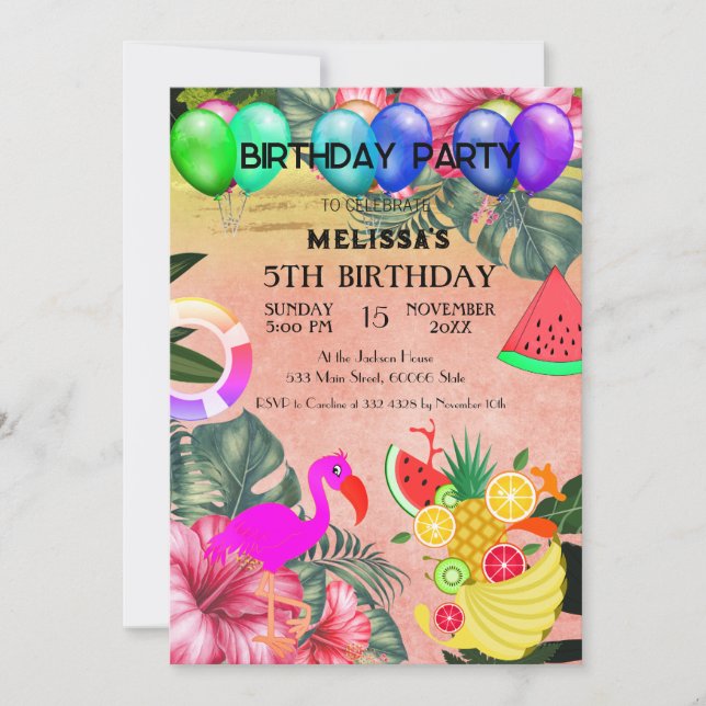 Flamingo Birthday-inbjudan, söt inbjudan (Framsida)