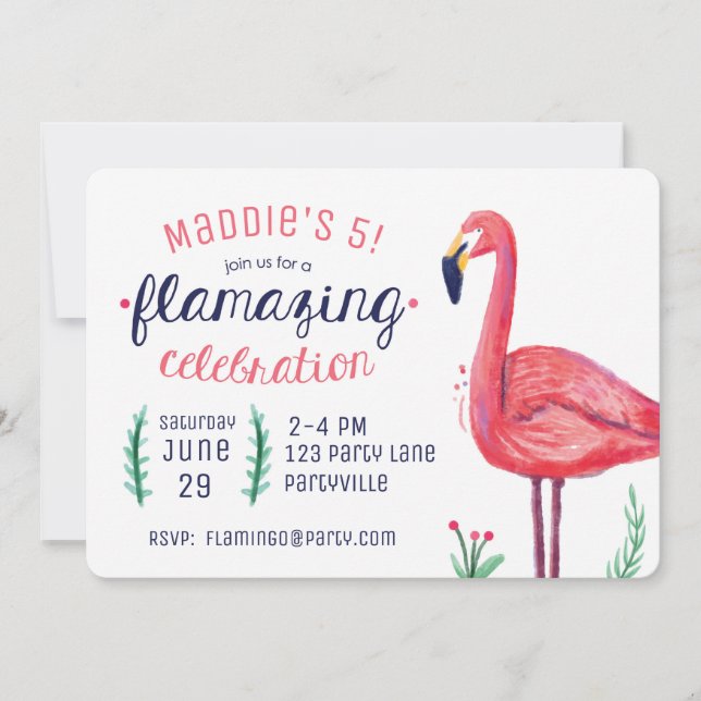 Flamingo Birthday-inbjudningar Inbjudningar (Framsida)