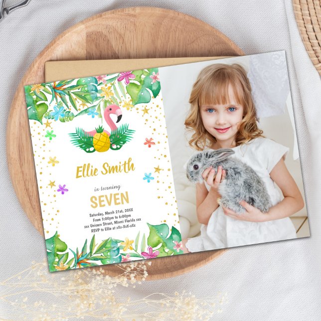 Flamingo Birthday-inbjudningar med foto Inbjudningar (Flamingo Birthday Invitations with photo)