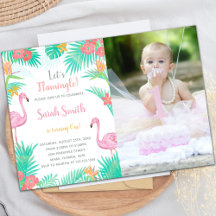 Flamingo Birthday Invitations with photo